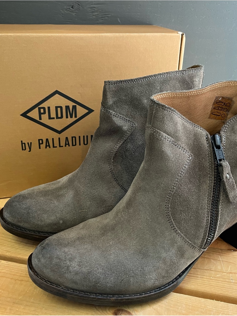 Gray Suede Ankle Booties with Side Zip